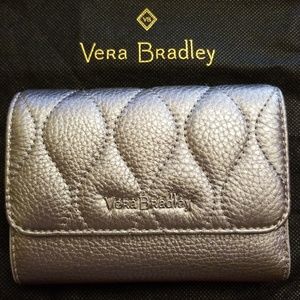 Vera Bradley Riley Compact Pewter Leather Wallet